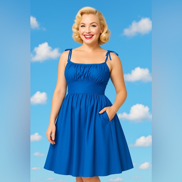 Unique Vintage Royal Blue Sleeveless Cotton Swing Dress, XL, NWT! - Picture 7 of 14